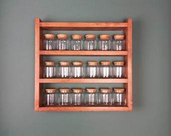 Wooden Spice Rack, wall spice rack, wooden shelf, essential oil rack, kitchen organization, jar shelf