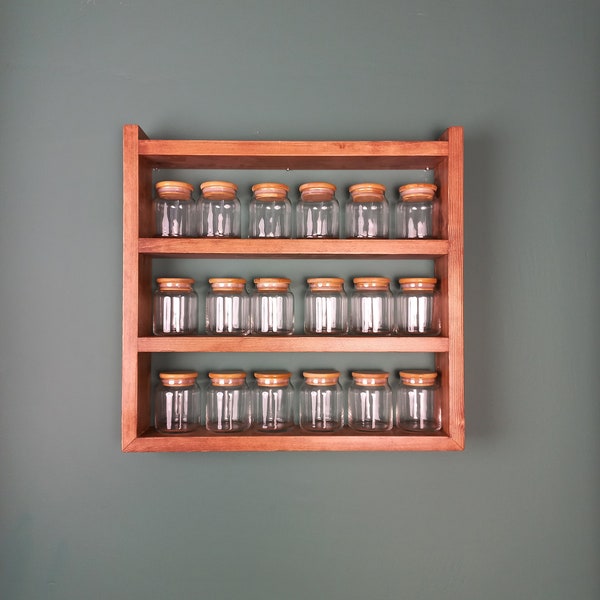 Wooden Spice Rack, wall spice rack, wooden shelf, essential oil rack, kitchen organization, jar shelf