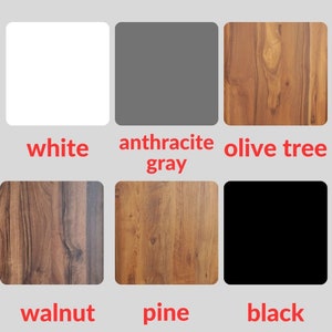 Pu&ograve; includere: Un set di nove campioni di colore che mostrano diverse finiture in legno e colori solidi. I colori sono: bianco, grigio antracite, ulivo, noce, pino e nero.