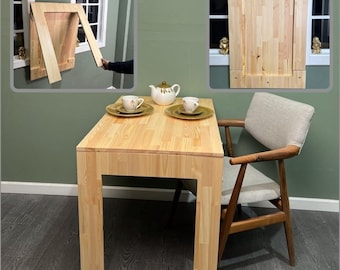 Natural wood Folding Table, Framed Folding Table, Foldable Kitchen Table, Space Saving Dining Table, Murphy Table, Solid Table