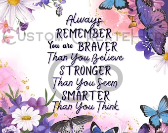 Always remember you are braver than you believe stronger than you seem smarter than you think, PNG, JPG, digital download image