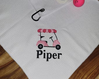 Golf Towel, microfiber, 16x16", waffleweave design, with carabiner clip **MAY BE CUSTOMIZED with name, initials, etc**