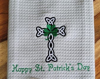 Happy St. Patrick's Day Celtic Cross Dishtowel