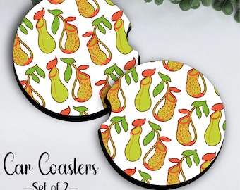 Carnivorous & Pitcher Plants Car Coasters Set of two (2), Venus Fly Trap, Car Cup Holder Coasters, Car decor, Plant addict gift,sublimation
