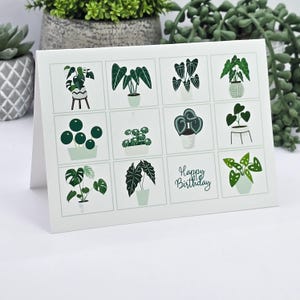 Teal houseplants Happy Birthday Greeting Card, Houseplants greeting card,rare plants card, botanical birthday greeting card, birthday gift