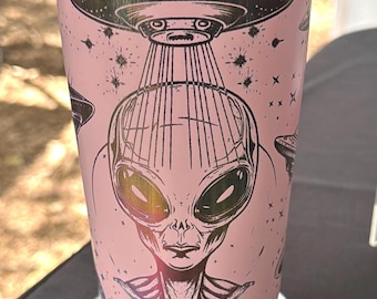 Bleib seltsam - Lasergravierter Alien-Becher, 20-Unzen-Edelstahl-UFO-Becher