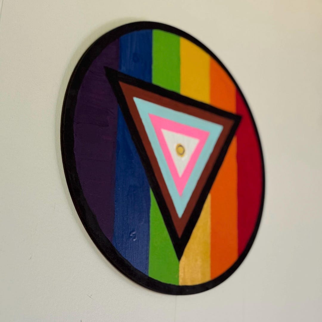 Handmade Inclusive Signs Handmade Progress Pride Flag Circle Sign – LGBTQ+ Wooden Wall Art ...