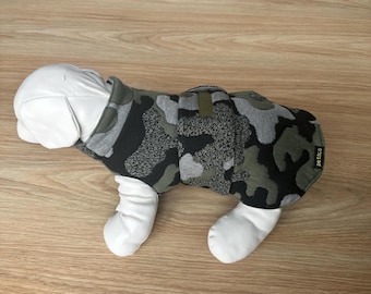 Warm Camouflage Pet Coat with Khaki Fleece Lining – Custom Dog Jacket for Spring – Personalized Handmade Pet Clothes for Dogs & Cats