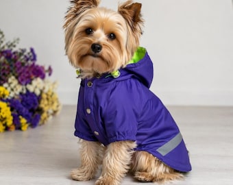 Custom waterproof dog raincoat for small, medium and large dogs. Personalized pet rain jacket with name embroidery. Also available for cats.