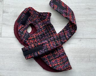 Handmade Tweed Pet Coat with Bordo Fleece Lining – Custom Dog Jacket for Fall and Spring – Personalized Clothes for Dogs & Cats