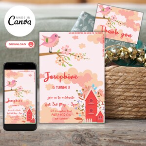 Convite para festa infantil editável no Canva, uma citação divertida diz “estamos decorando nossa casa para a festa - você está convidado a desfazer tudo”