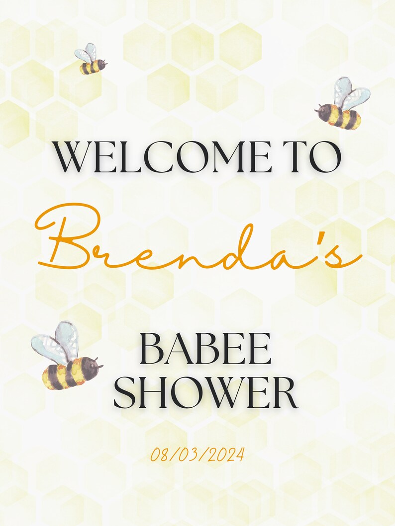 Bee Baby Shower Welcome Sign Printable Baby Boy Baby Girl Honey Bee ...