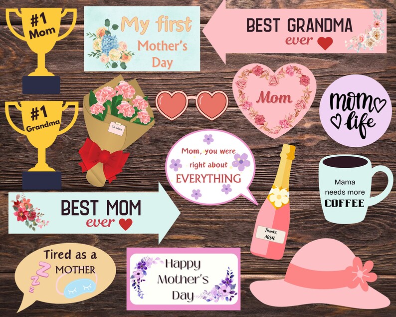 Mother's Day Photo Booth Props INSTANT DOWNLOAD Printable Props Set of