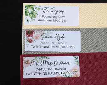 Etiquettes d'adresse de mariage personnalisées de haute qualité, Etiquettes d'adresse autocollantes pour enveloppes, Étiquettes fleuries, Motifs floraux modernes en couleur