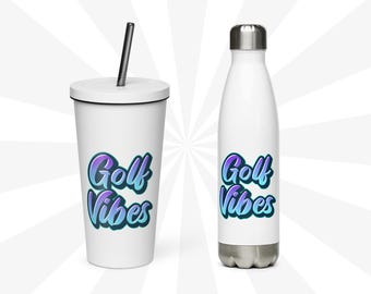 Golf Vibes Drinkware | Golf Water Bottle, Golf Tumbler, Golf Travel Mug, Golf Bottle with Straw
