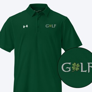 Men&#39;s 4 Leaf Clover Golf Text Short Sleeve Under Armour® Golf Polo | Men’s Golf Polo | St. Patrick’s Day Themed Golf Polo