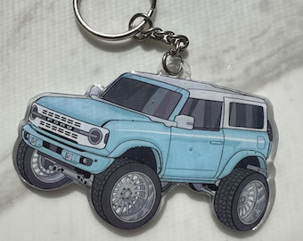 Chaveiro Ford Bronco, pingente para bolsa Bronco azul claro