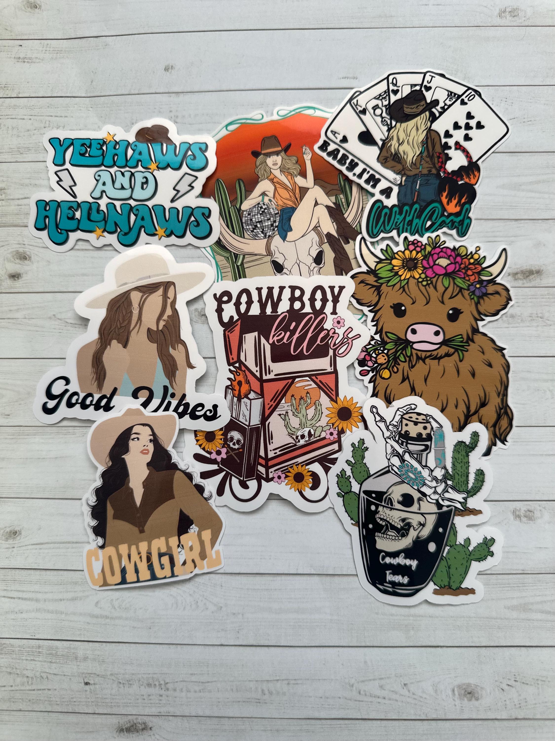 Western Sticker Pack: Cowgirl, Highlander Cow, Waterproof Stickers - Etsy