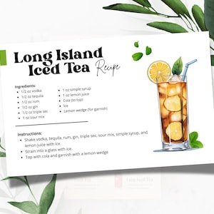 Long Island-ijstheereceptkaarten, dranksjabloon, afdrukbaar cocktailboek, gepersonaliseerde drankjes, bardrankrecept, cocktailprintkaarten