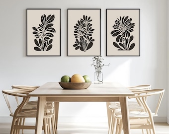Botanical Abstract Print Set: Burnt Orange, Boho Decor (Digital Download, Set of 3 JPEGs)