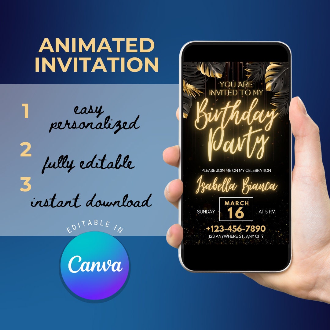 Personalized Animated Happy Birthday Digital Invitation Easy Editable ...