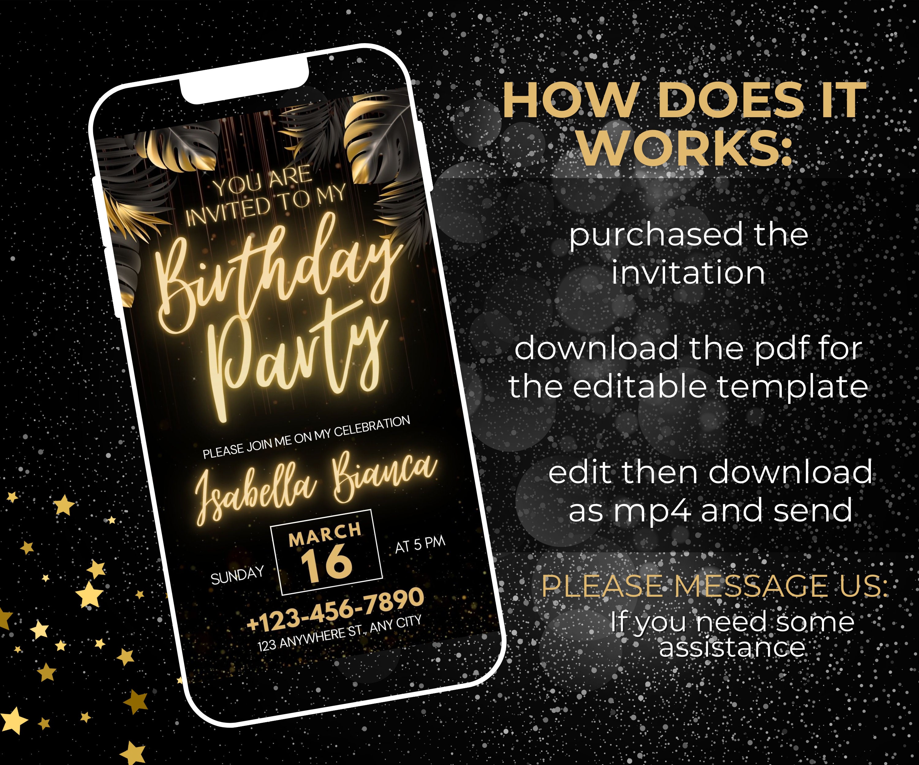 Personalized Animated Happy Birthday Digital Invitation Easy Editable ...