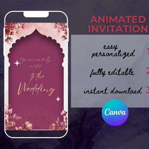Invito digitale personalizzato per matrimonio indiano per modelli facilmente modificabili di matrimonio asiatico, compleanno, anniversario, addio al nubilato