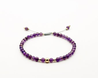 Amethyst Bracelet with 14K Gold Beads - Natural gemstone - Handmade - Gift for her - Mother Daughter Gift