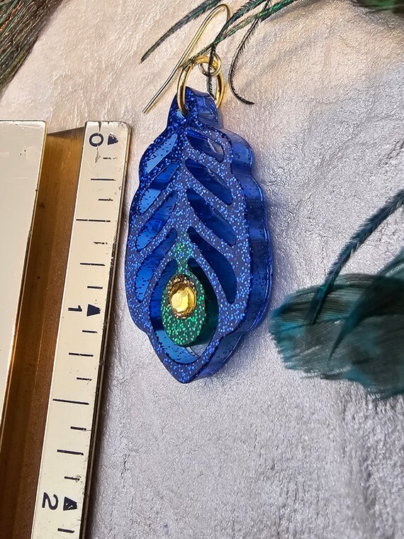 Shimmering Peacock Feathers. Royal Blue and Green Glittering  display picture 3