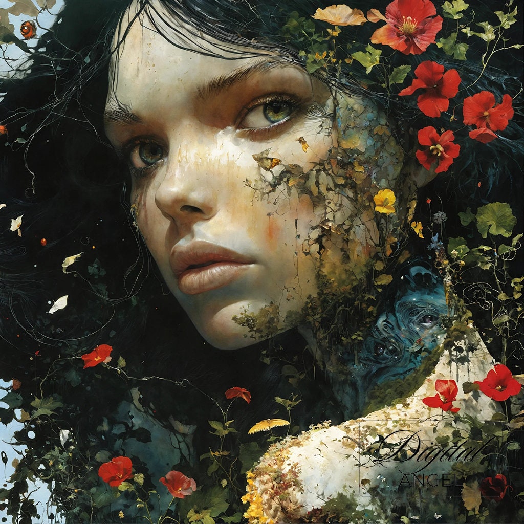 Colorful Graceful Woman Portrait Wall Art Print Abstract Girl Poster ...