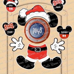 Disney Cruise Door Magnets Christmas Mickey Mouse Santa w/ Personalized Mickey and Minnie magnets for family Real Die Cut No Laminated Paper