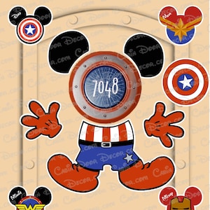 Disney Cruise Door Magnets Captain America with custom little mickey magnets. Real Die Cut Magnets, Not Laminated Paper.