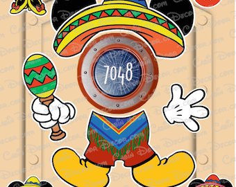 Disney Cruise Door Cinco De Mayo Mickey Mouse with Mexican Sombrero Hat with optional Mickey Mouse ear family size characters