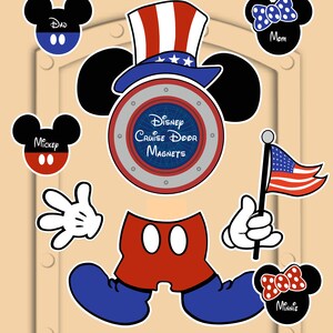 Disney Cruise 4th of July Door Magnets Independence Day Mickey Mouse - add your Family Size little Mickeys. Thick Magnet Not laminated paper