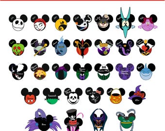 Disney Cruise Villain Magnets Cruella, Maleficent, Evil Queen, Jafar, Mother Gothel, and Ursula in Mickey Shape heads Mickey Ears