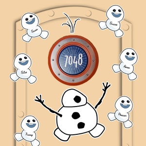 Disney Cruise Door Magnets Olaf from Frozen Elsa Sidekick with Custom Snowgies for family members Magnets to door, no laminated paper