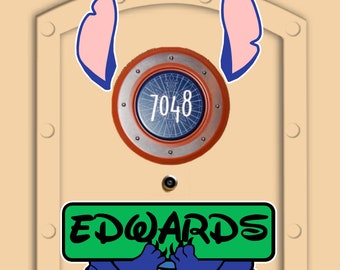 Disney Cruise Door Magnets Stitch Banner with ears personalized name banner (Real Magnets, not paper)