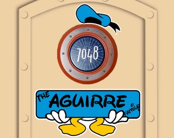 Disney Cruise Door Magnets Donald Duct Banner with hat and personalized name (Real Magnets, not paper)