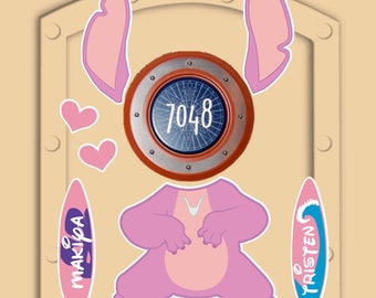 Disney Cruise Door Magnets Stitch Angel with custom surf boards for family (Real magnets - not paper