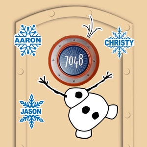 Disney Cruise Door Magnets Olaf from Frozen Elsa Sidekick with Custom Snowflake Magnets Stick right to door, no laminated paper