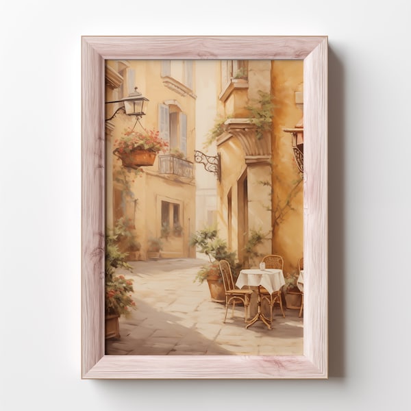 Encantadora obra de arte de restaurante italiano / Descarga de pintura al óleo digital en tonos apagados / Idea de regalo de arte único Paisaje vintage / 156