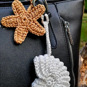 Crochet Starfish & Shell Charm Set: Beachy Bag Accessories