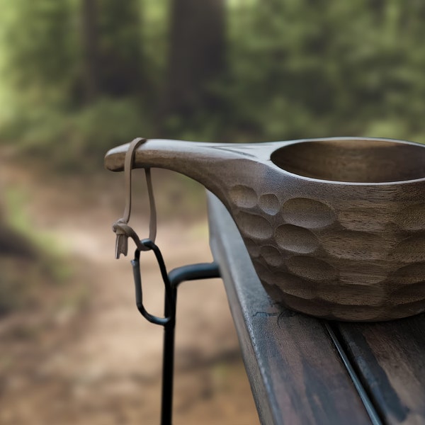 Kuksa Wooden mug with handle | Camping cup | Bushcraft Cup for hiking | Wooden outdoor cup | Mug for fishing | Hammered tableware | Camping