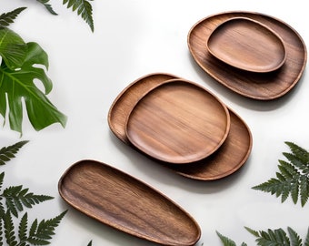 Irregular wooden dishes | Natural wood plates | Exceptional dinner | Wooden tableware | Wooden home decor | Rustic plates | Wooden food tray