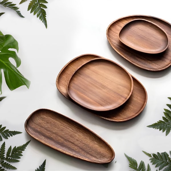 Irregular wooden dishes | Natural wood plates | Exceptional dinner | Wooden tableware | Wooden home decor | Rustic plates | Wooden food tray