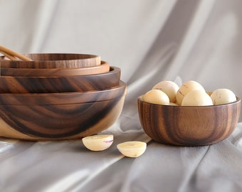 Set of 4 Round wooden bowl | Handmade wooden bowl | Wooden salad bowl | Housewarming gift | Picnic bowls | Gift for mom | Holzschale