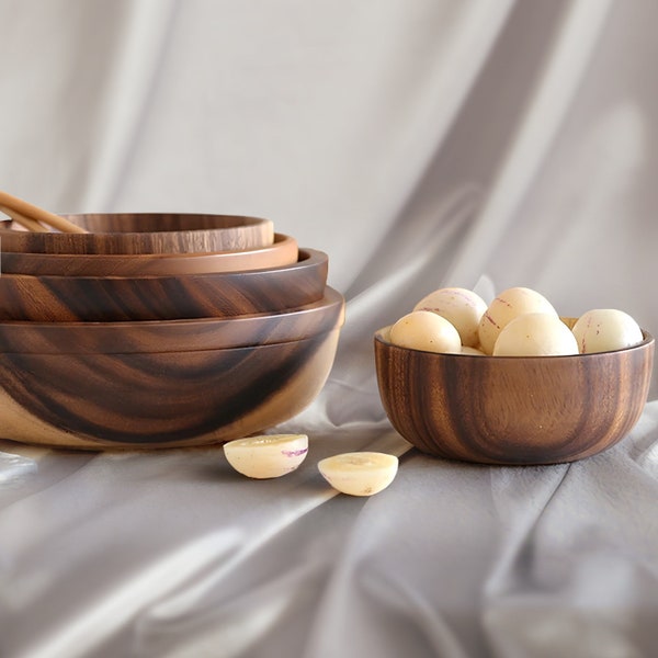 Set of 4 Round wooden bowl | Handmade wooden bowl | Wooden salad bowl | Housewarming gift | Picnic bowls | Gift for mom | Holzschale