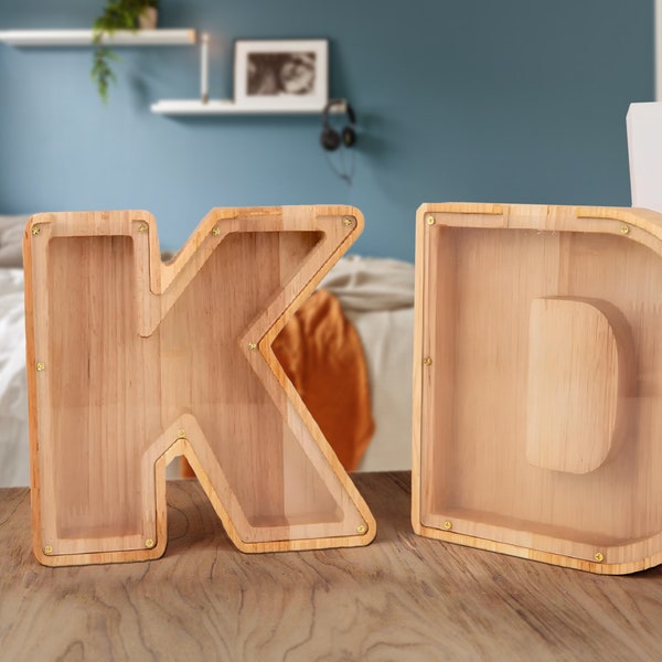 Grande tirelire en bois en forme de lettre | Tirelire Alphabet pour enfants | Lettre décoration | Cadeau éducatif | Cadeau pour enfant | Cadeau pour garçon