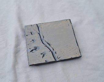 Handmade Ceramic Blue Trivet With Leaf Design