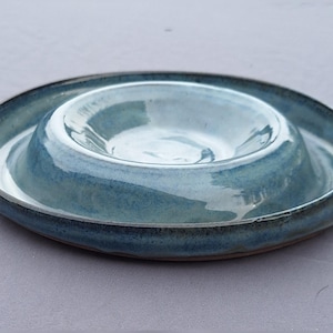 Piatto da portata per patatine e salse in ceramica blu, fatto a mano